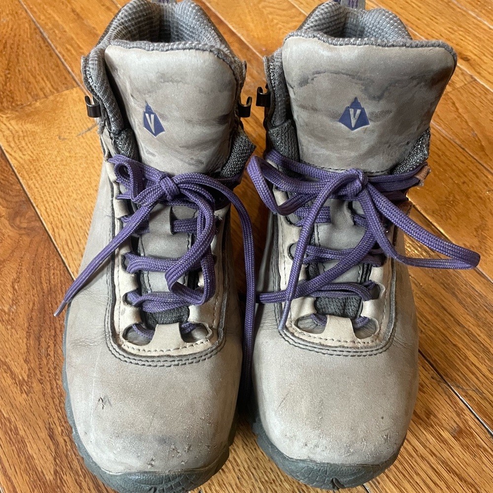 Vasque Gray Boots with Purple Laces